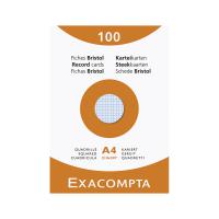 Paquet de 100 fiches bristol A4 petits carreaux non perforées - couleur