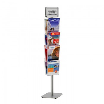 Porte brochure double-faces sur pied 8 cases a4 - alu