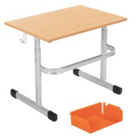Table scolaire reglable individuelle + casier 70x50 - gris