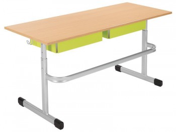 Table scolaire reglable double + casier - gris