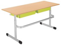 Table scolaire reglable double + casier - gris
