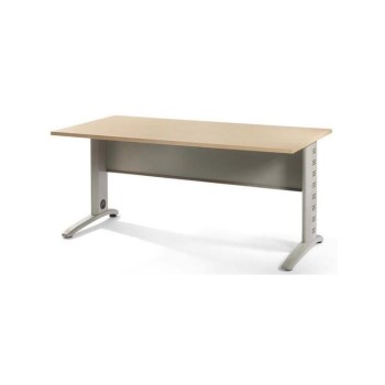 Bureau droit individuel 160 x 80 cm + double piètement + voile de fond - chêne / alu