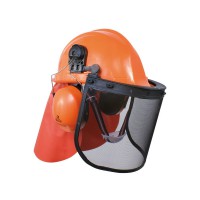 Casque forestier orange complet avec protege nuque