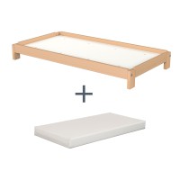 Couchette hêtre massif - L126xP65x15 cm + matelas 60x120x10 cm