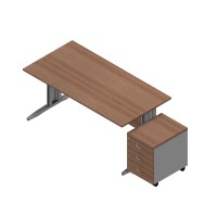 Bureau rectangulaire 140 x 80 cm avec voile de fond + caisson mobile 3 tiroirs