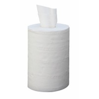 Bobine essuie-mains mini dévidage central blanc microgaufre 2 plis ecolabel 200 formats