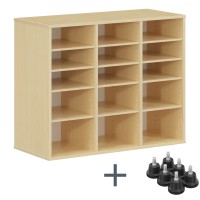 Meuble mobile mélaminé Hêtre miel 15 cases L104,5xP45xH95 cm + Lot de 6 patins noirs