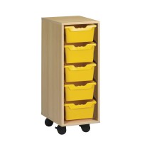 Meuble mobile mélaminé Hêtre miel 5 bacs jaunes - L36,5xP45xH95 cm