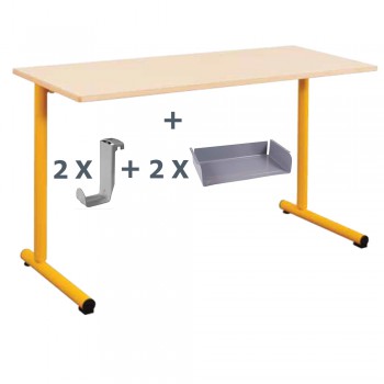 Table scolaire TAGE avec casiers et porte cartables - T6