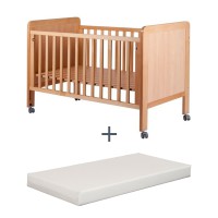 Lit à barreaux avec sommier  hêtre massif vernis incolore L124xP64xH103 cm  + Matelas 60x120x10 cm