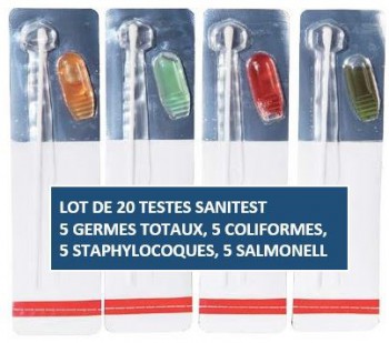 Lot testes sanitest 15 germes totaux - 15 coliformes- 15 staphylocoques - 15 salmonelles